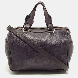 Ch Carolina Herrera Dark Purple Grained Leather Boston Bag